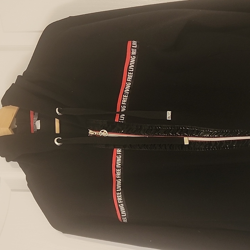 Black Hooded Sweater with Red Accents with pockets